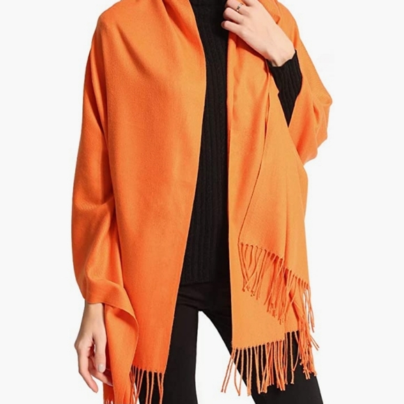 Orange Parshmina Shawl Scarf Wrap - Picture 6 of 6